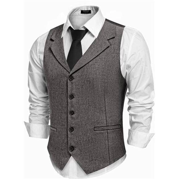 Men's Suit Vests Slim Fit Waistcoat Formal Vest Grey - Picture 1 of 6